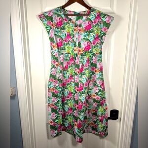 Aller Simplement Flamingo Tropical Paradise Vacay Dress Knee Length Size Small